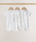 White Safari Animal Embroidered Jersey Baby Rompers 3 Pack