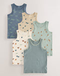 Mini Safari Print Cotton Vests 5 Pack