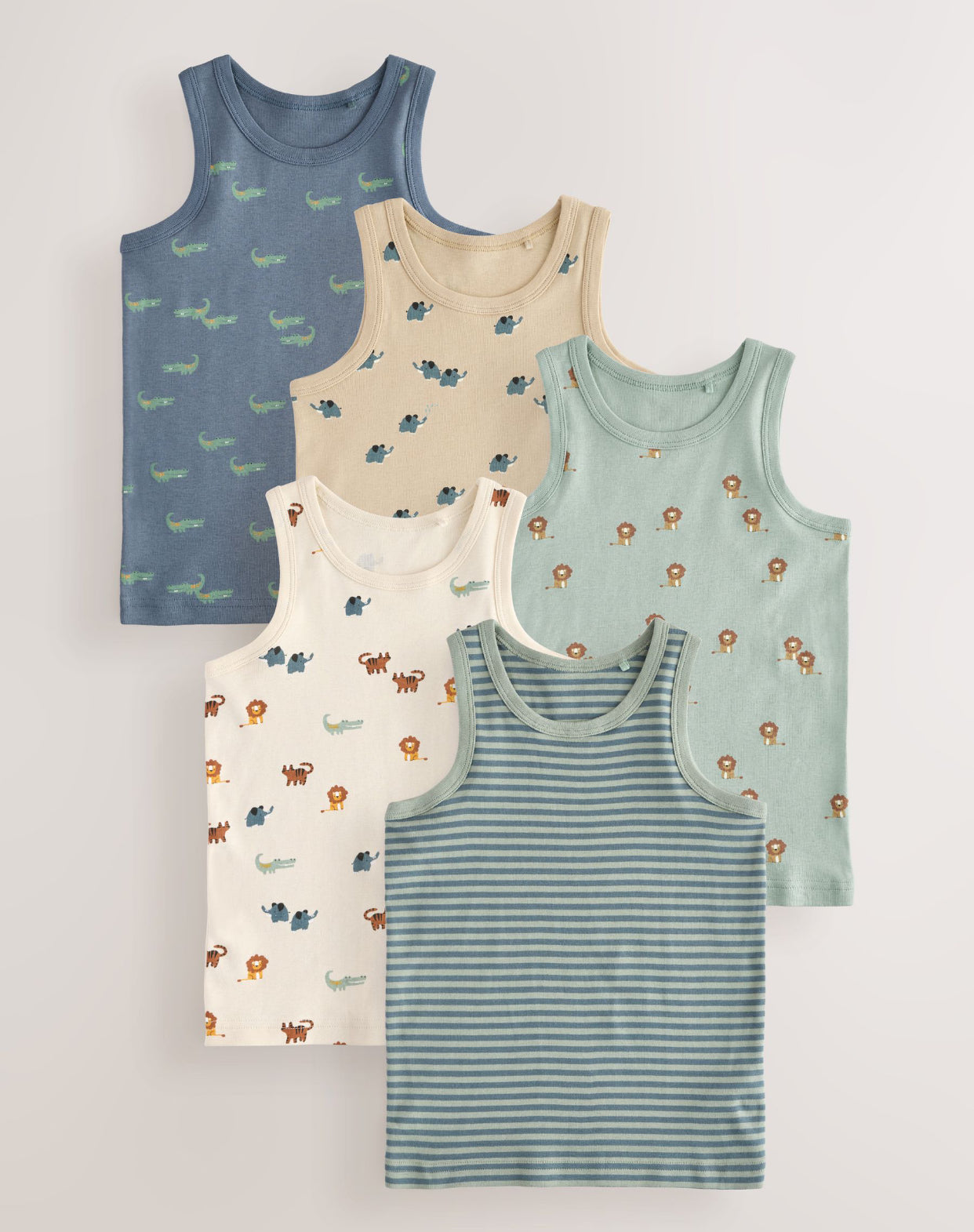 Mini Safari Print Cotton Vests 5 Pack