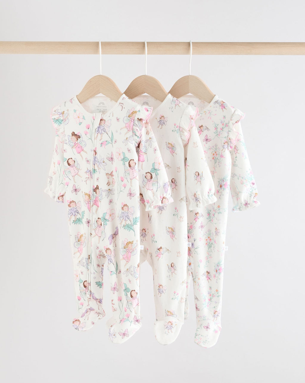 Ecru Fairy Two Way Zip Baby
Sleepsuits 3 Pack