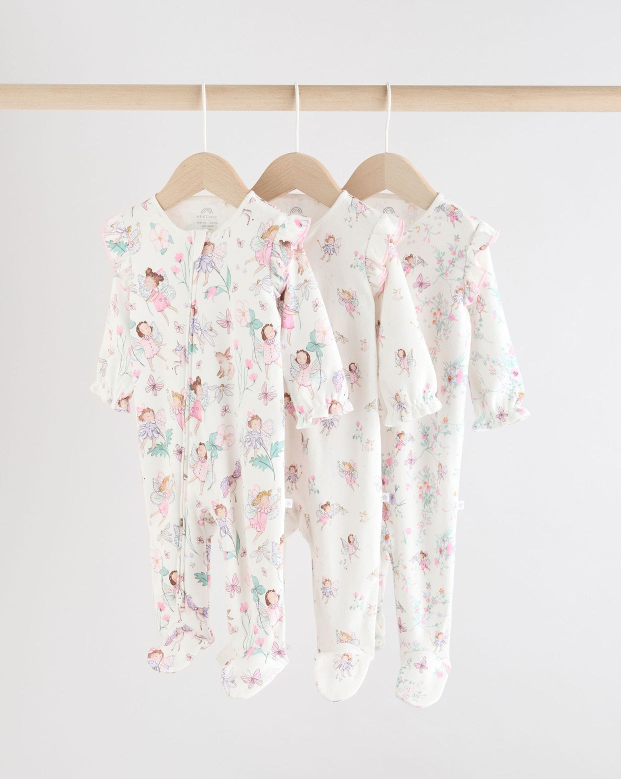 Ecru Fairy Two Way Zip Baby
Sleepsuits 3 Pack