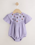Purple Embroidered Baby Bloomer Romper