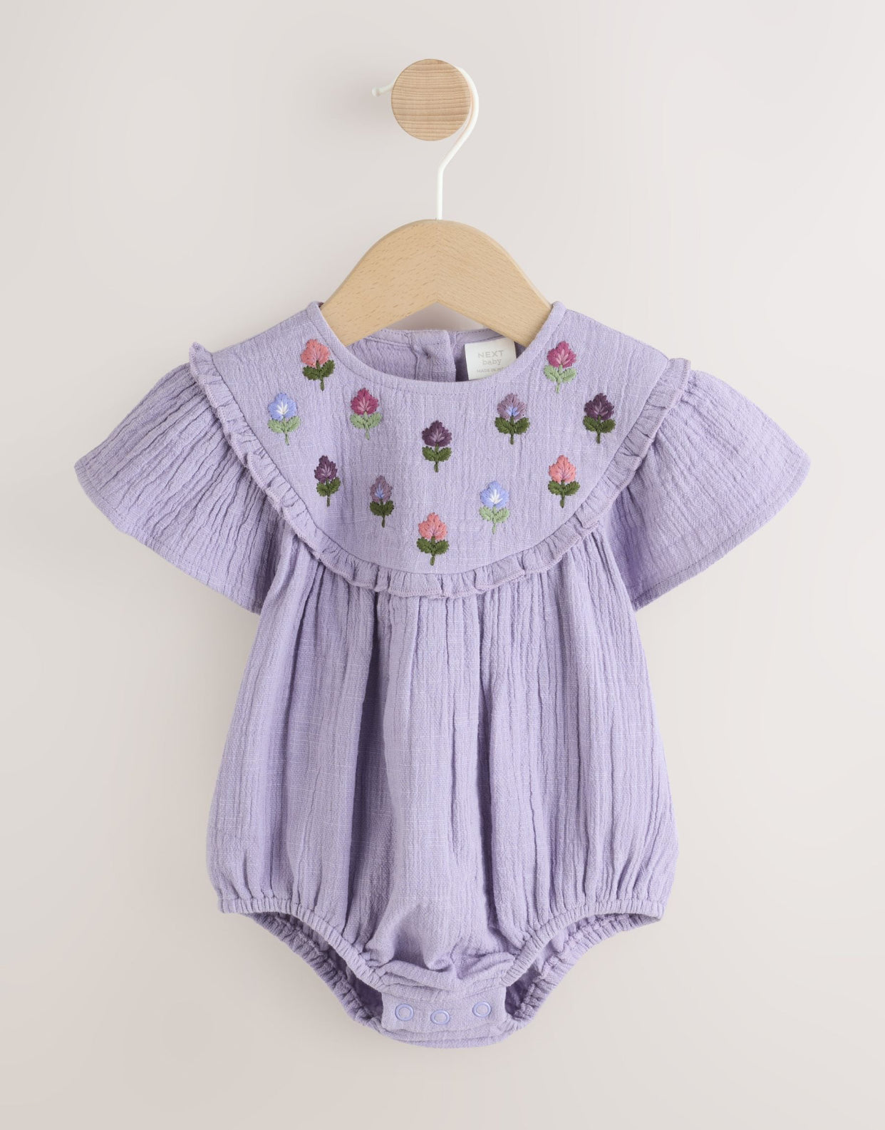 Purple Embroidered Baby Bloomer Romper