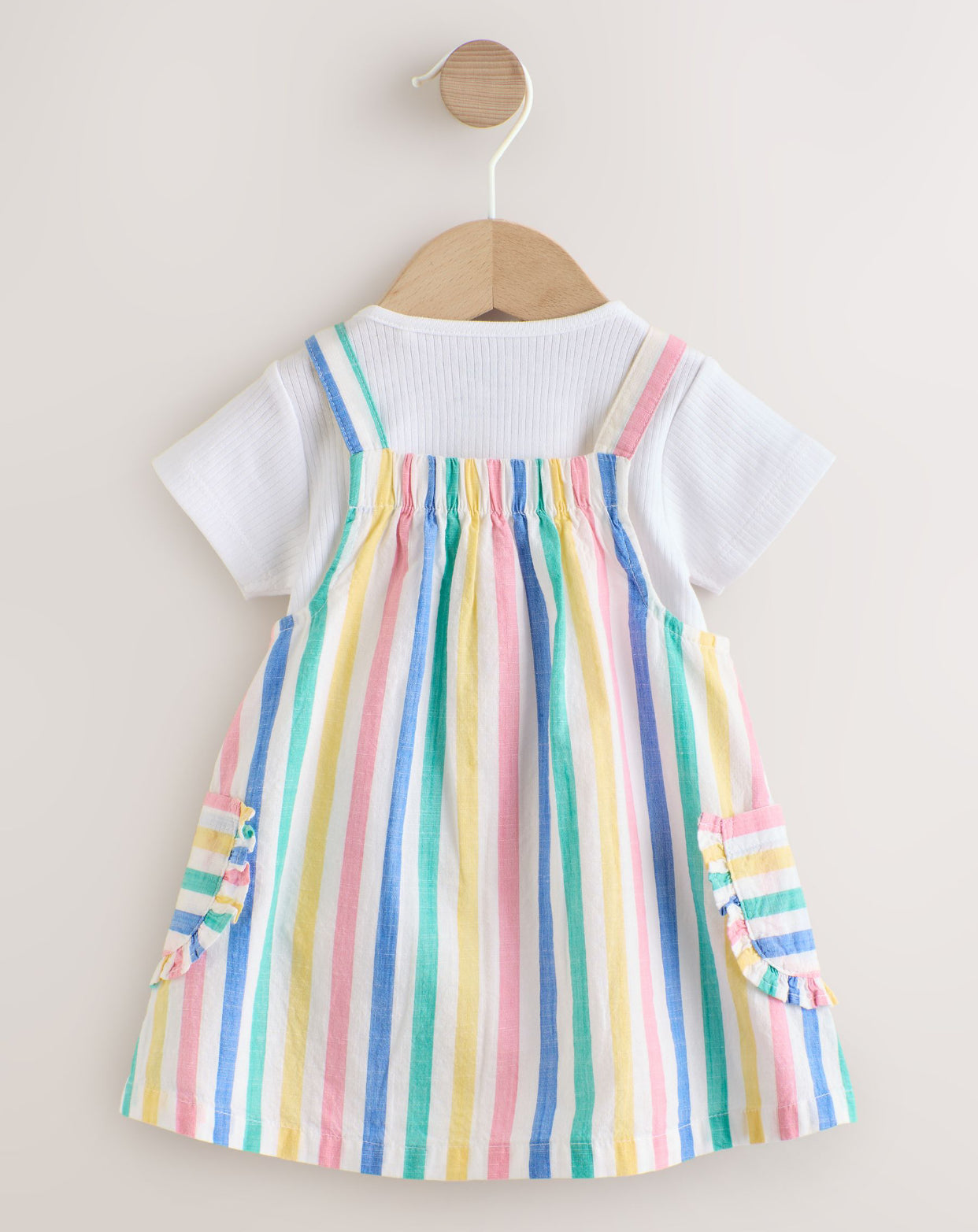 Multi Stripe Baby Pinafore And Short Sleeve Bodysuit 2 Piece Set
