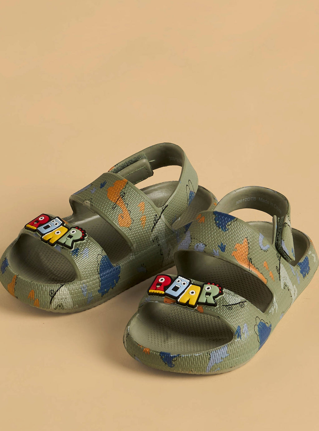 Dinosaur Print Sandals with Hook and Loop Closure