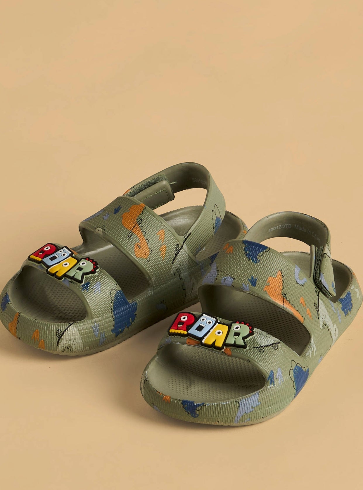 Dinosaur Print Sandals with Hook and Loop Closure