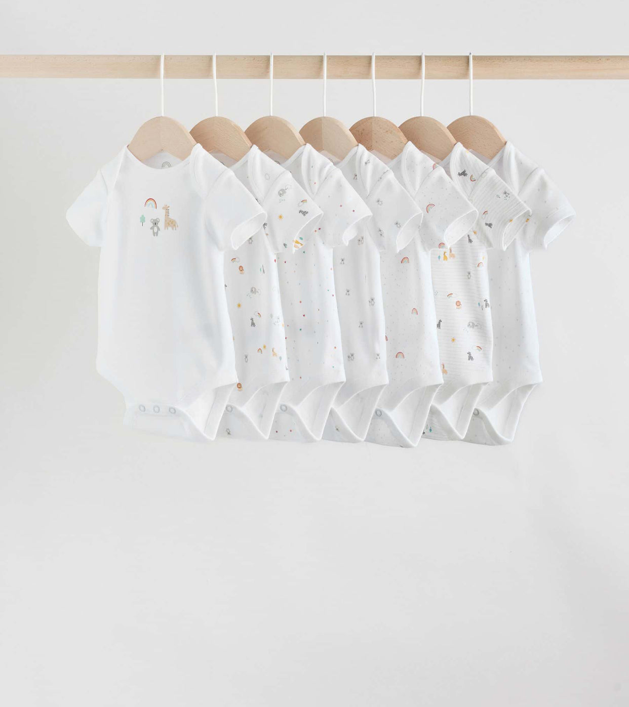 White Character 7 Pack Baby Short Sleeve Bodysuits