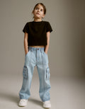 Light Blue Denim Wide Leg Cargo Jeans