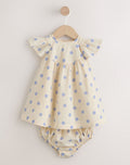 Blue/Ecru Spot Woven Baby Dress And Knickers Set 2 Piece