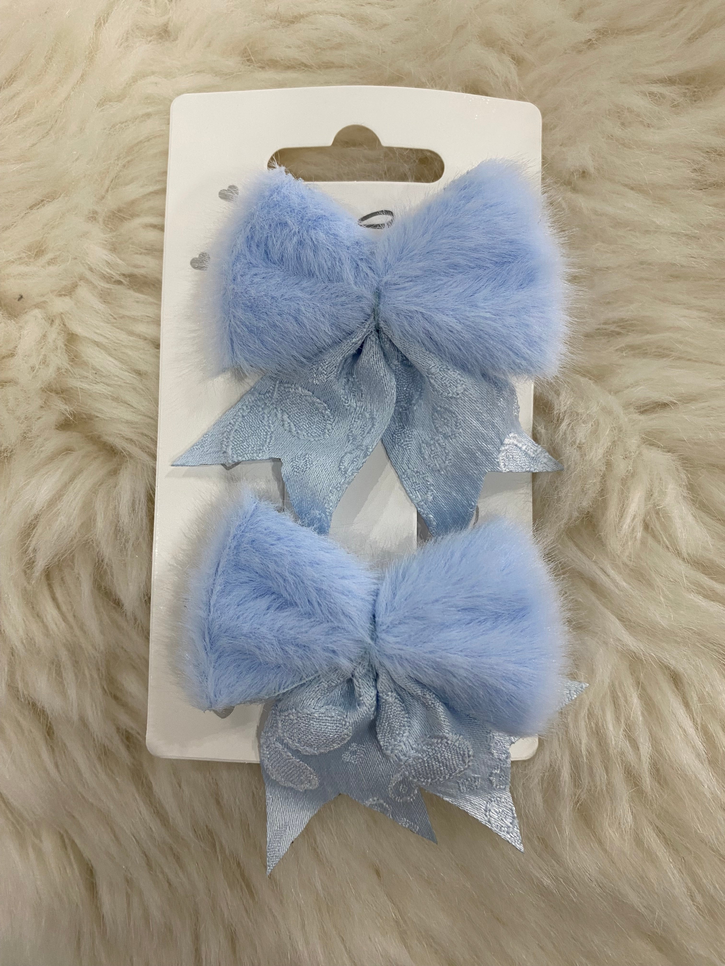 2pcs blue Fuzzy Bow Hair Clips