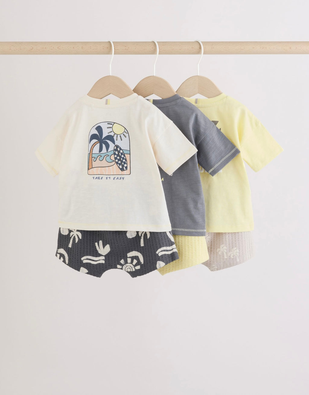 Mono/Fluro Yellow Palms Tops and Shorts Baby Set 6 Piece
