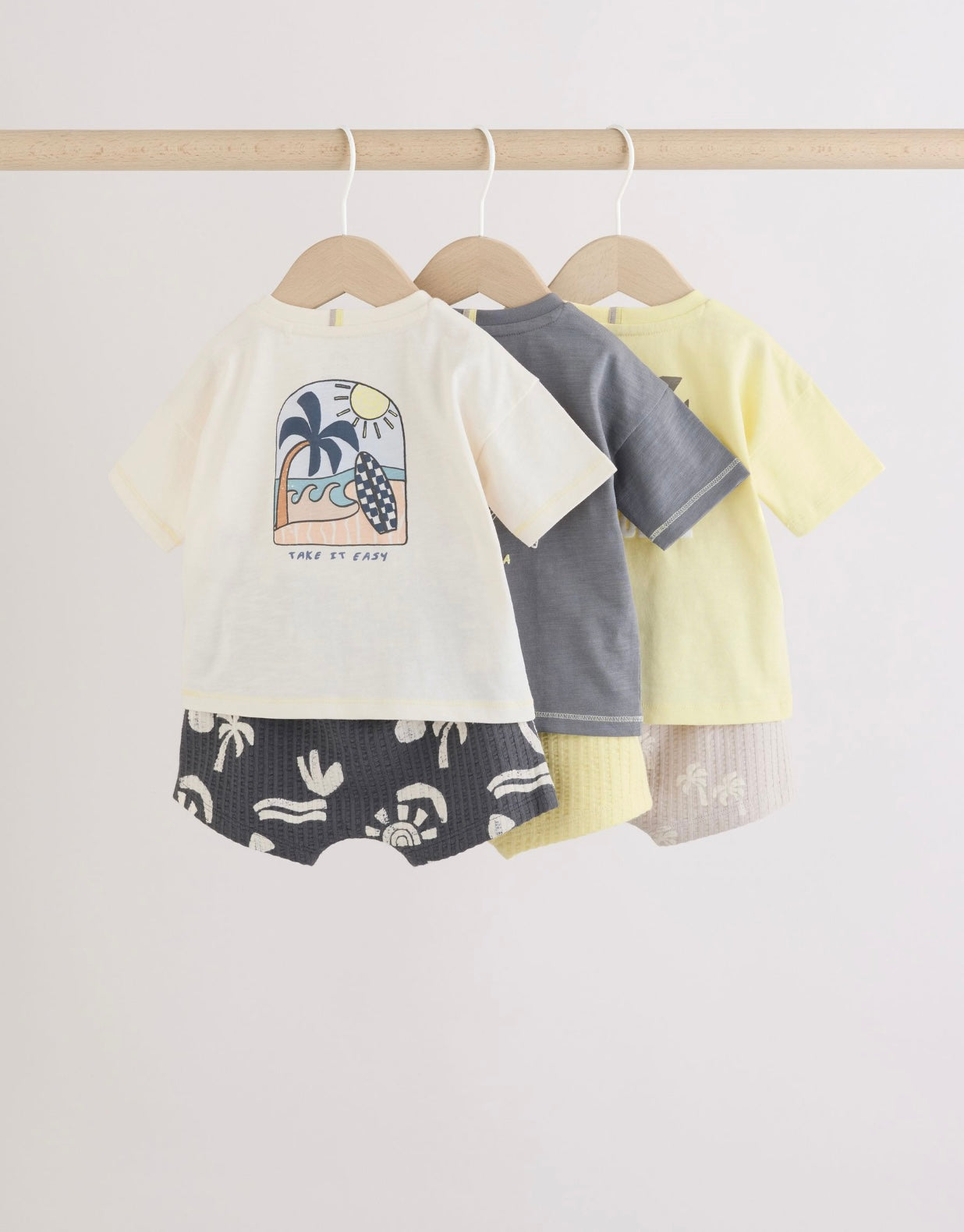 Mono/Fluro Yellow Palms Tops and Shorts Baby Set 6 Piece