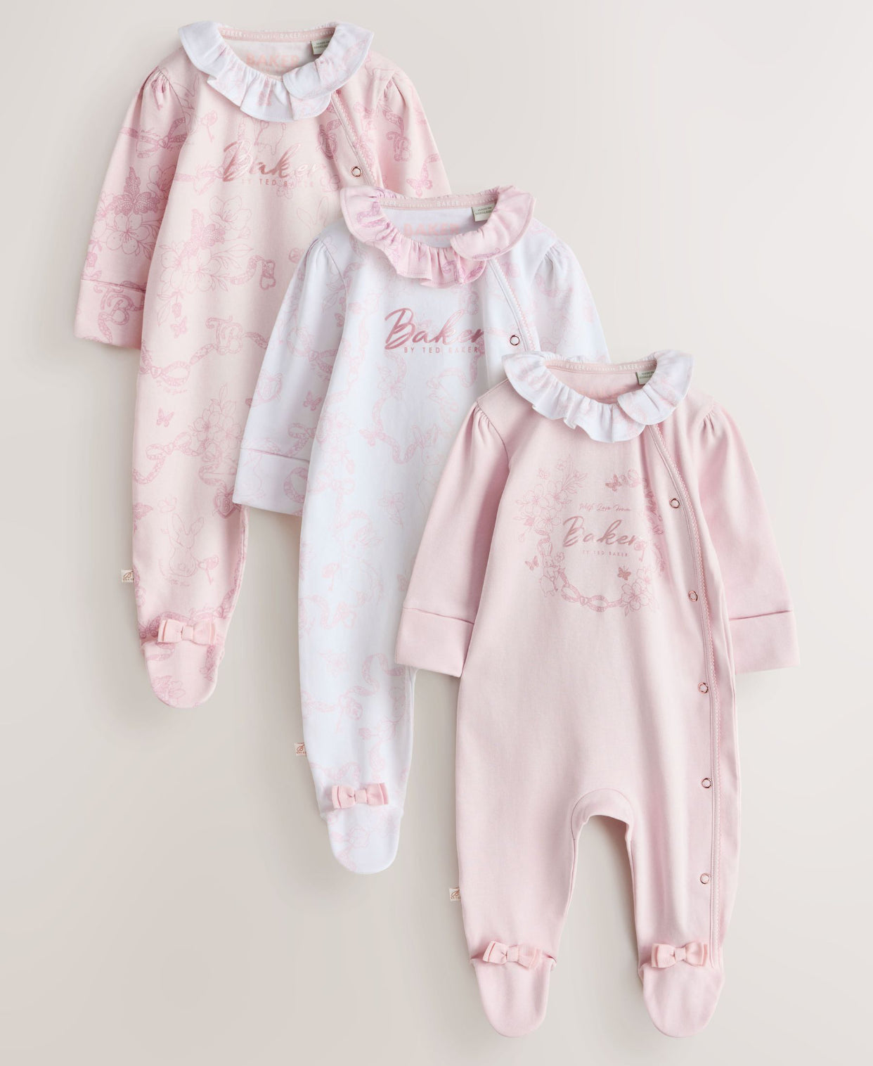 Baker by Ted Baker Pink Layette Sleepsuits 3 Pack