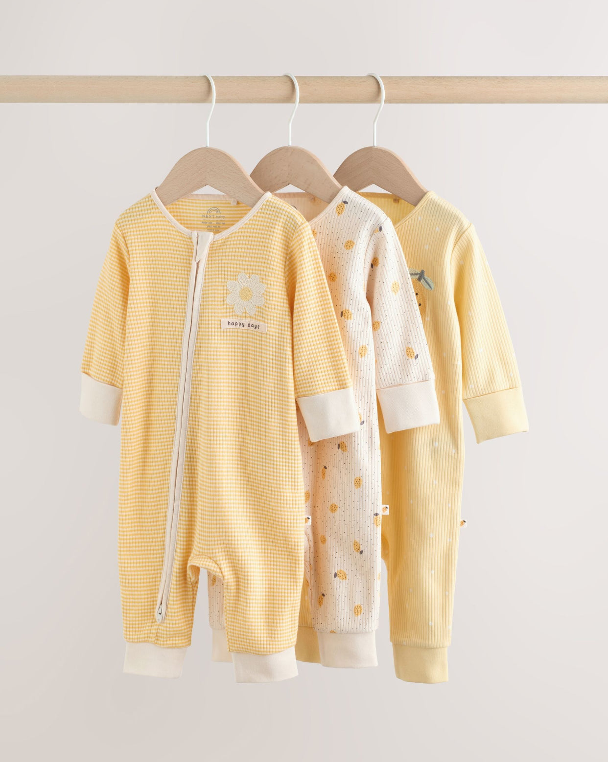 Lemon Yellow Baby Sleepsuits 3 Pack