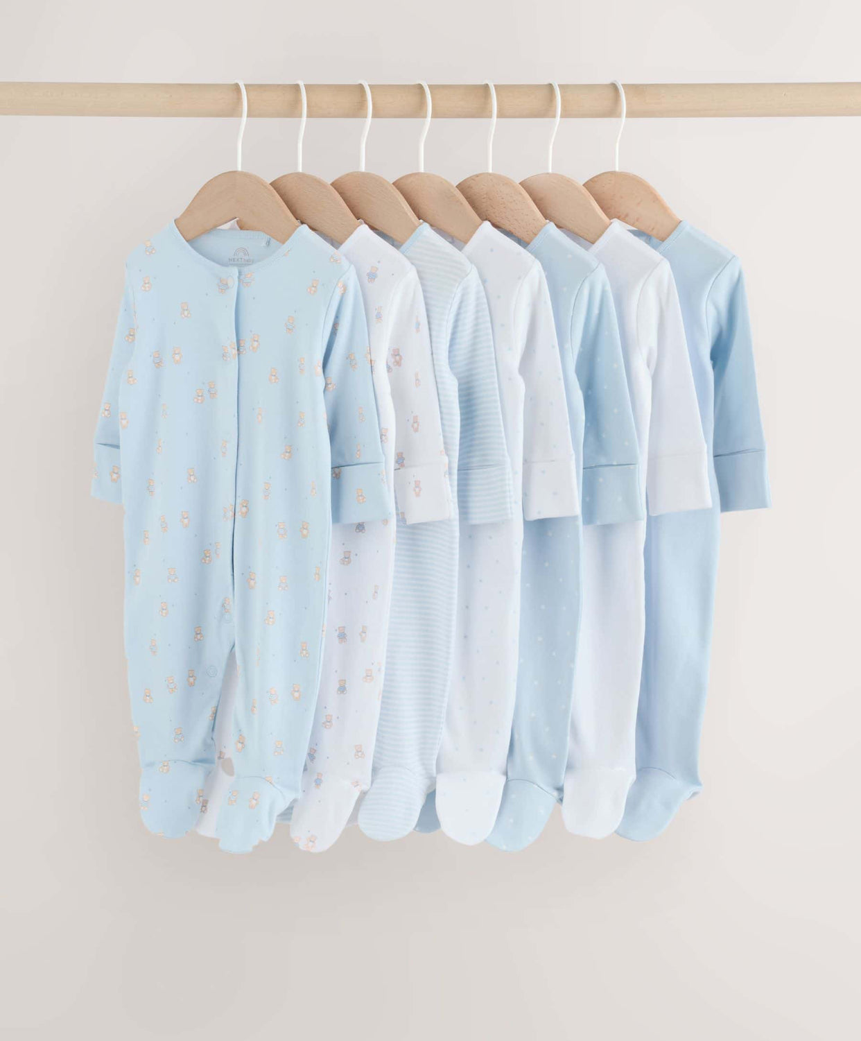 Blue 7 Pack Baby Bear Sleepsuit