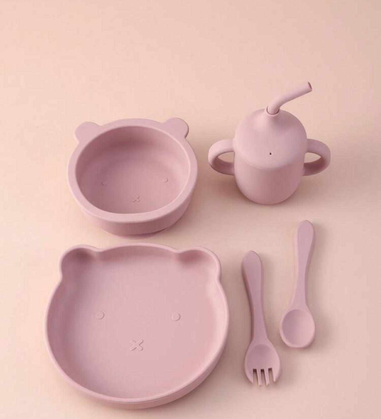 5PCS pink Silicone Baby Tableware Set (immediate)