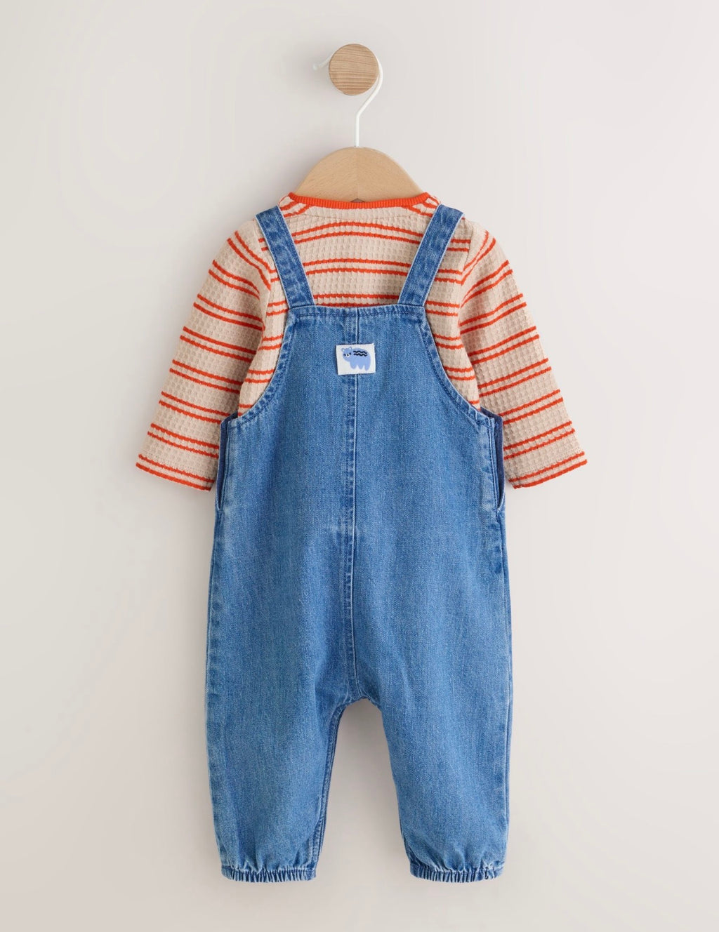 Blue Character Denim Dungaree and Textured Bodysuit Baby Set