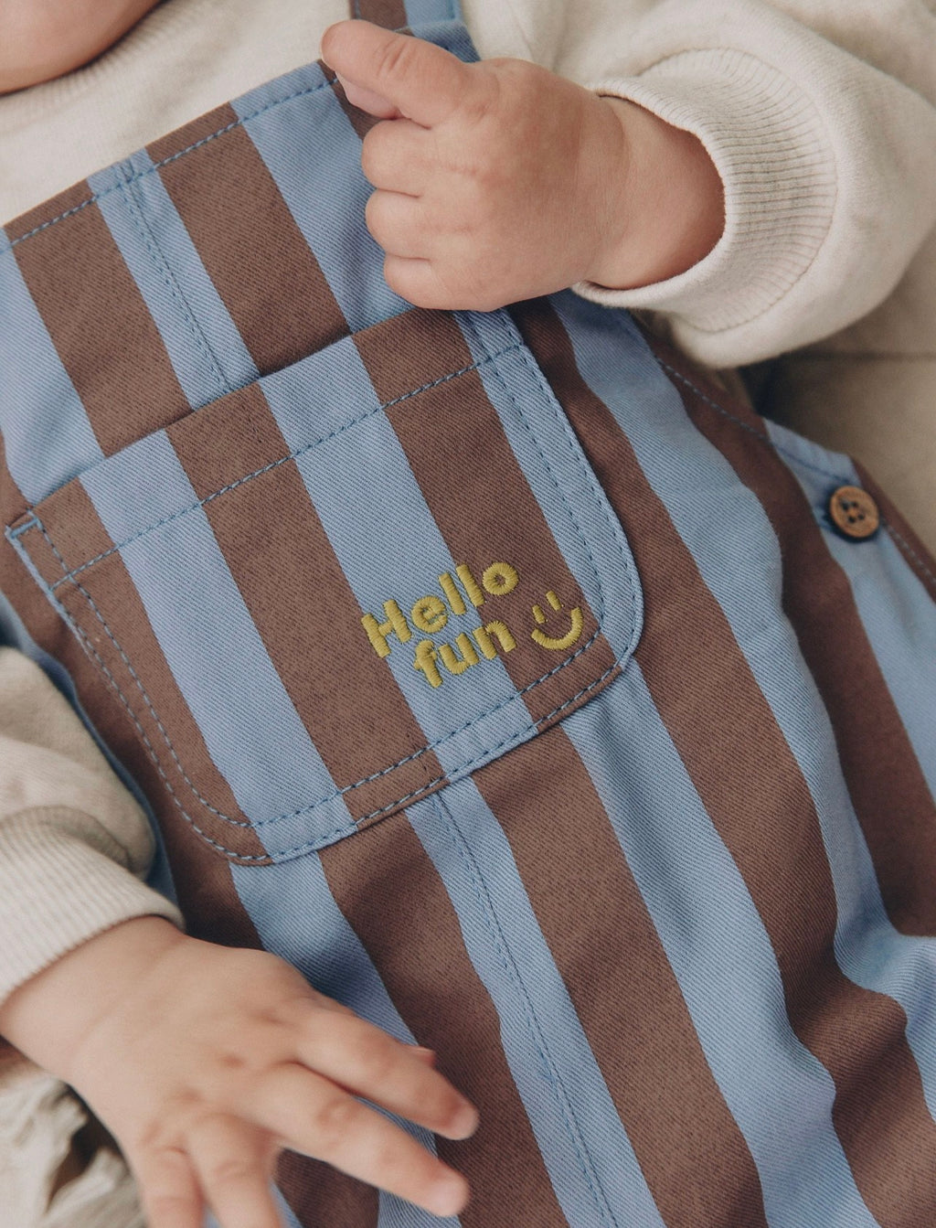 Blue/Brown Stripe Baby Twill
Dungarees and Bodysuit Set