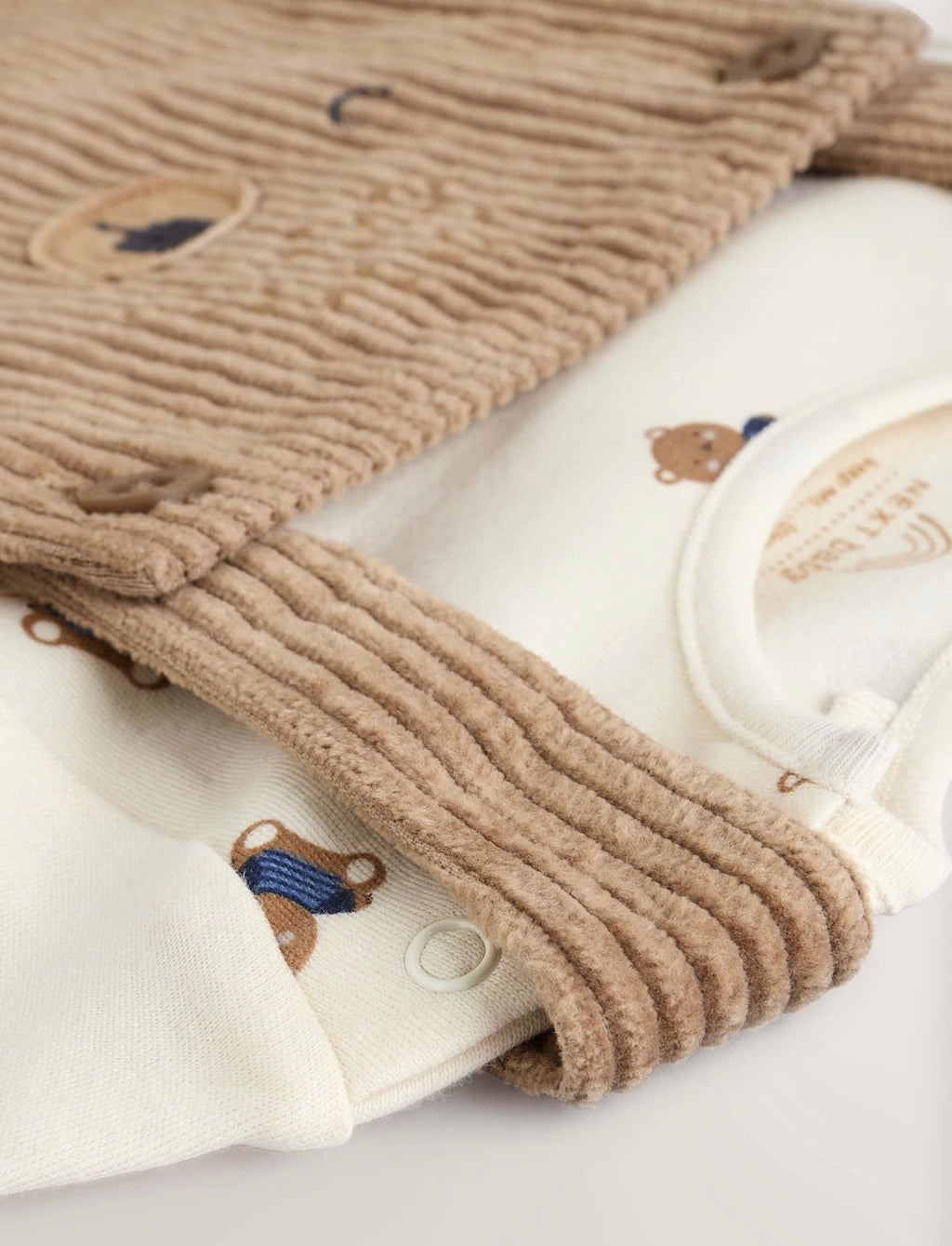 Tan Brown Bear Cord Dungarees and Bodysuit Baby Set
