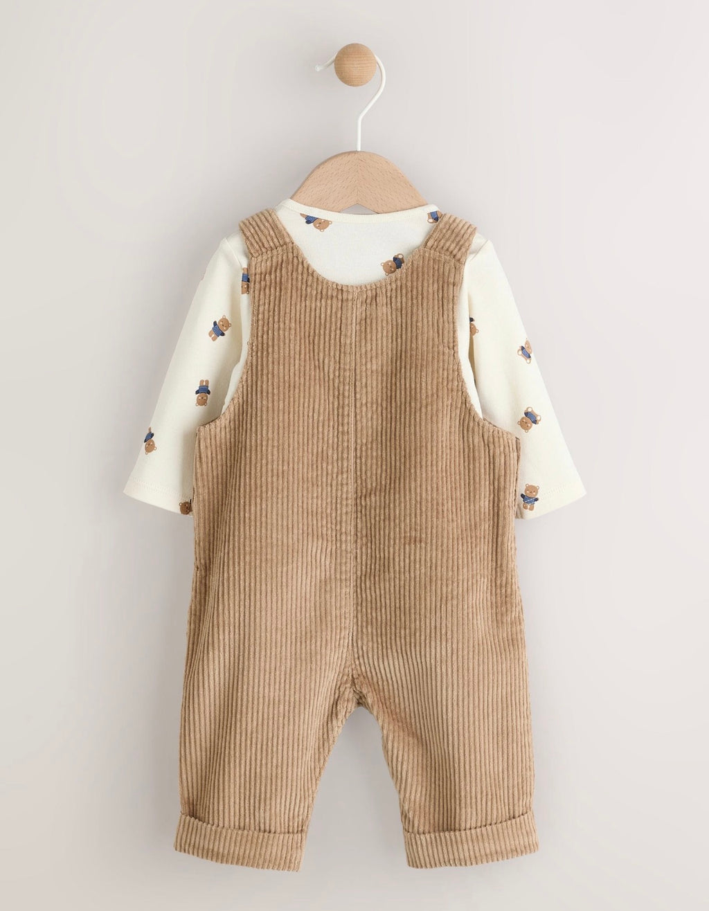 Tan Brown Bear Cord Dungarees and Bodysuit Baby Set