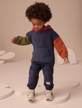 Navy Blue Colour Block Hoodie and Joggers Set