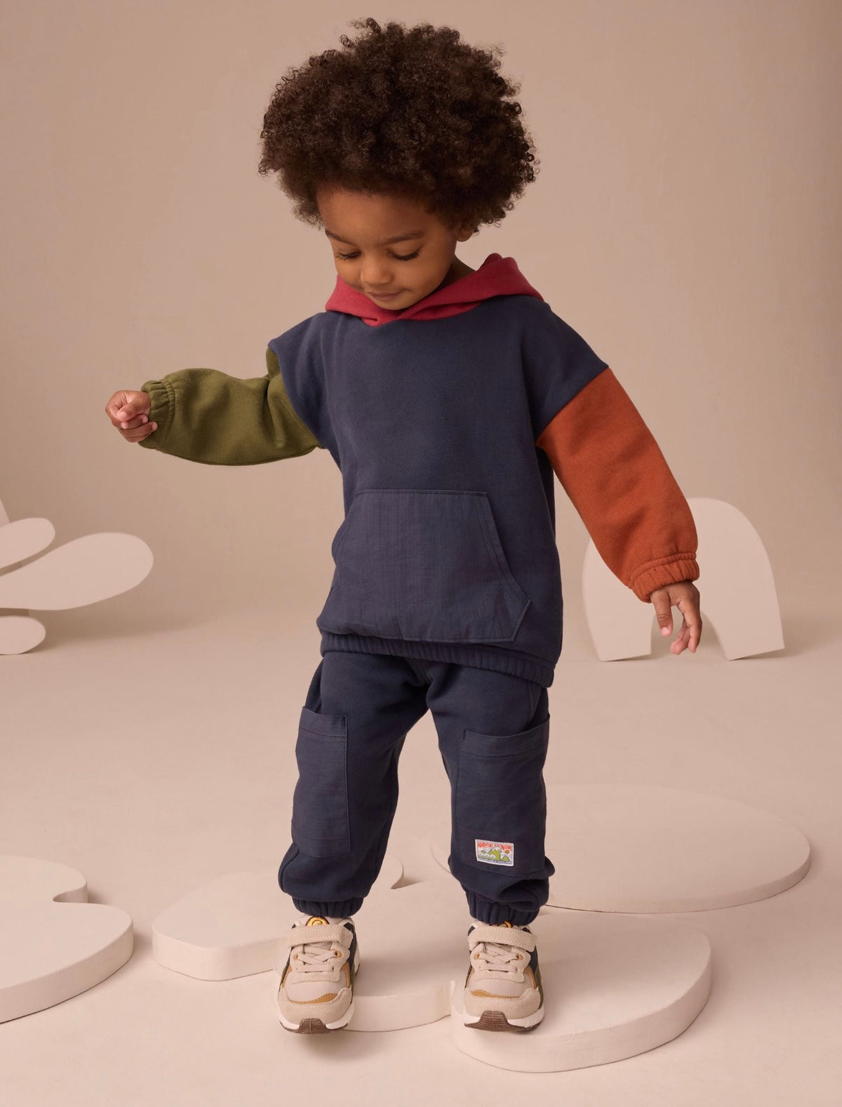 Navy Blue Colour Block Hoodie and Joggers Set