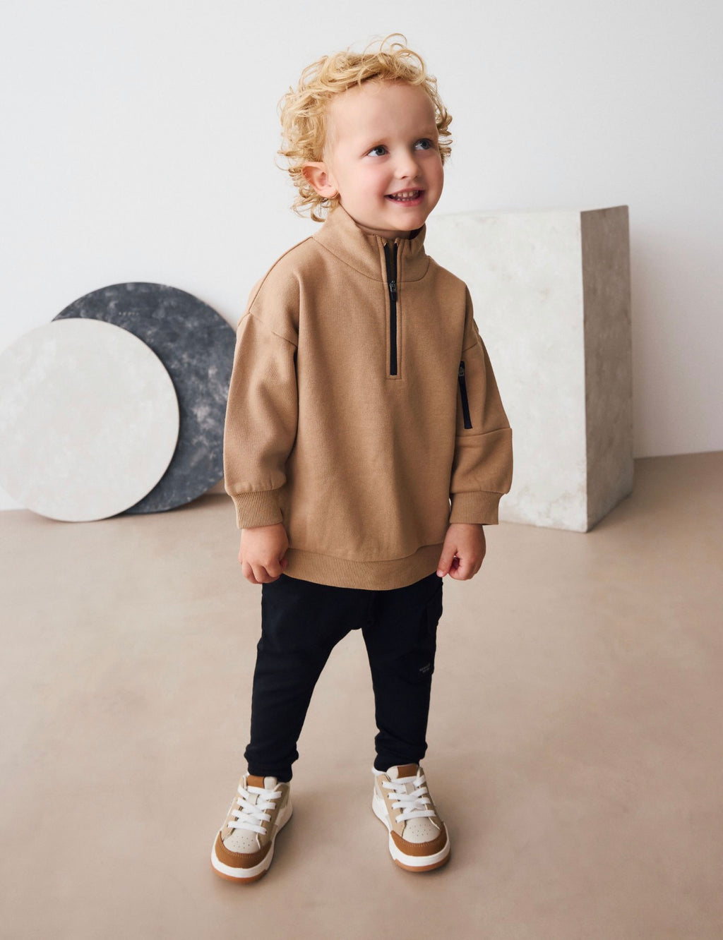 Tan Brown Half Zip Top and Joggers Set