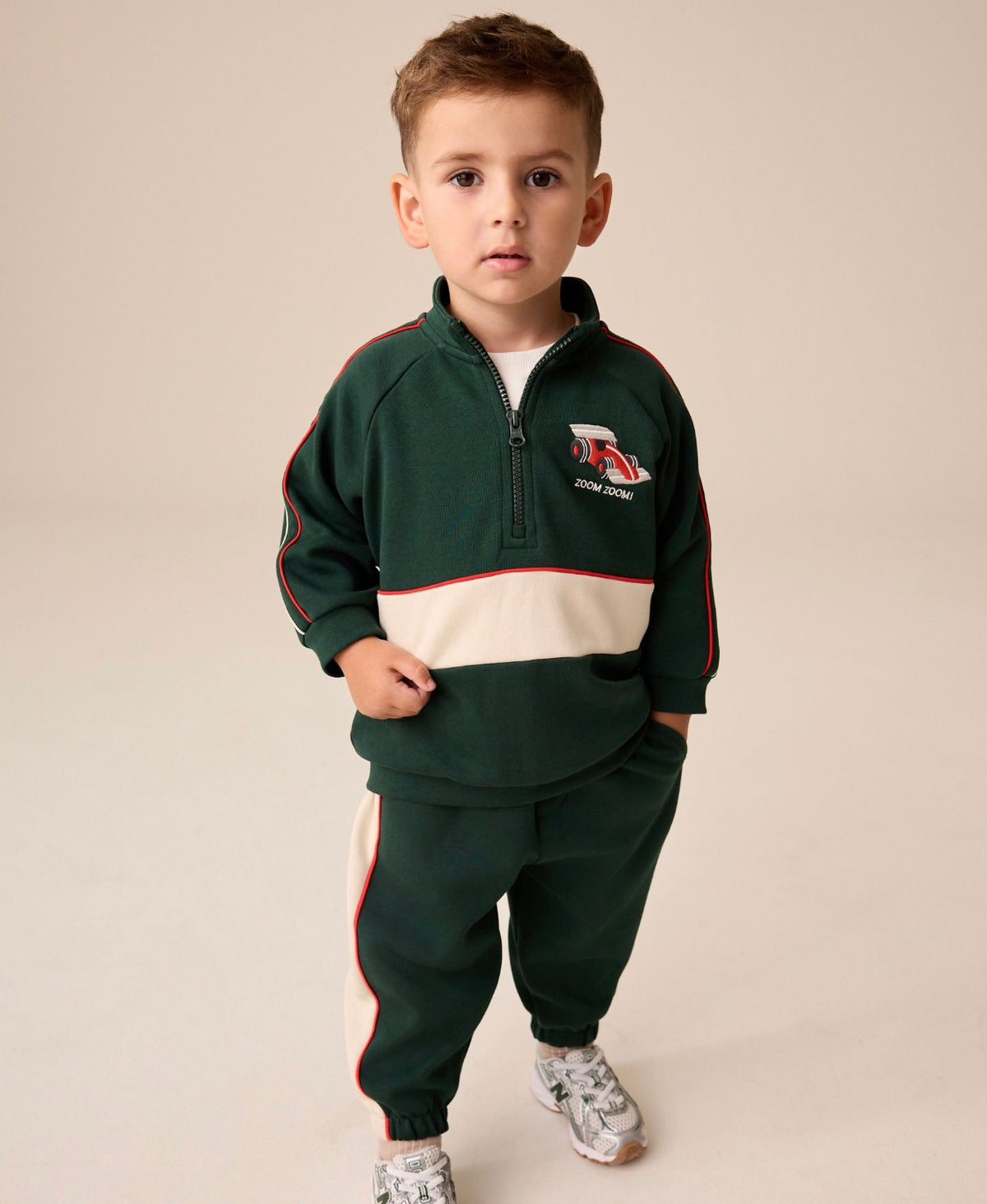 Green/White Half Zip Top and Joggers Set