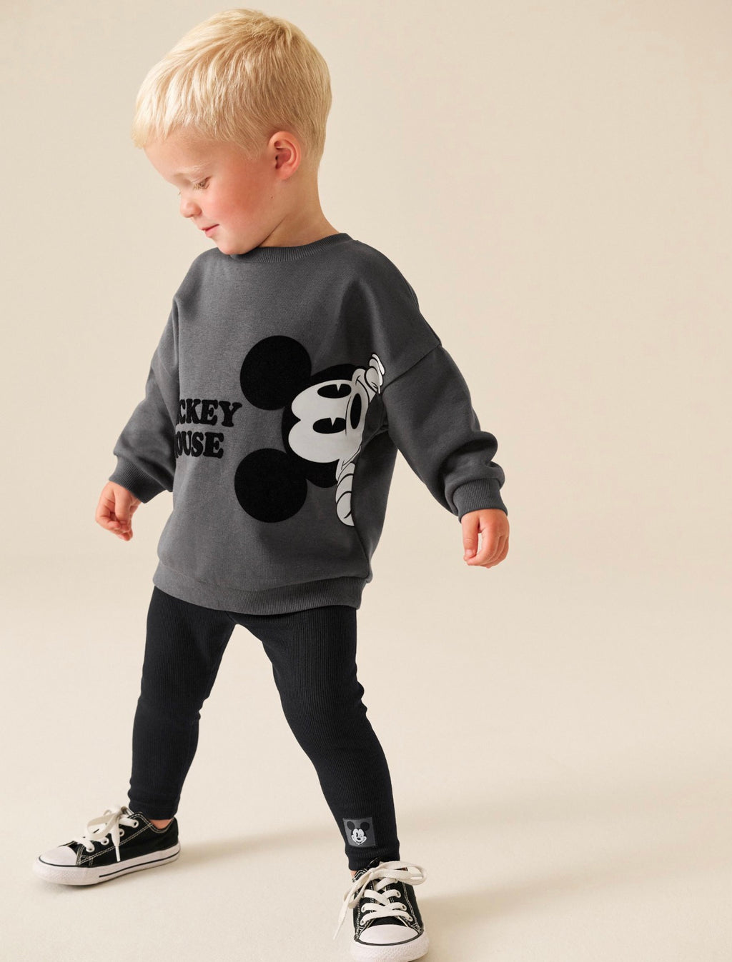 Charcoal Grey Mickey Mouse Crew Neck Sweat Top and Leggings Set
