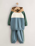 Blue/Green Colour Block Hoodie and Joggers Set