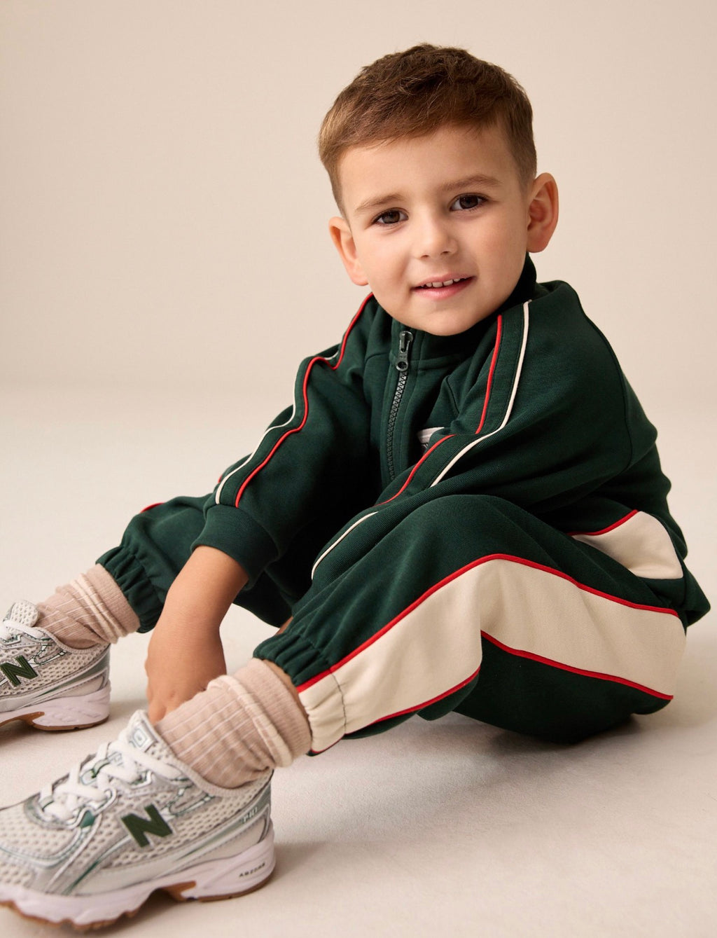 Green/White Half Zip Top and Joggers Set