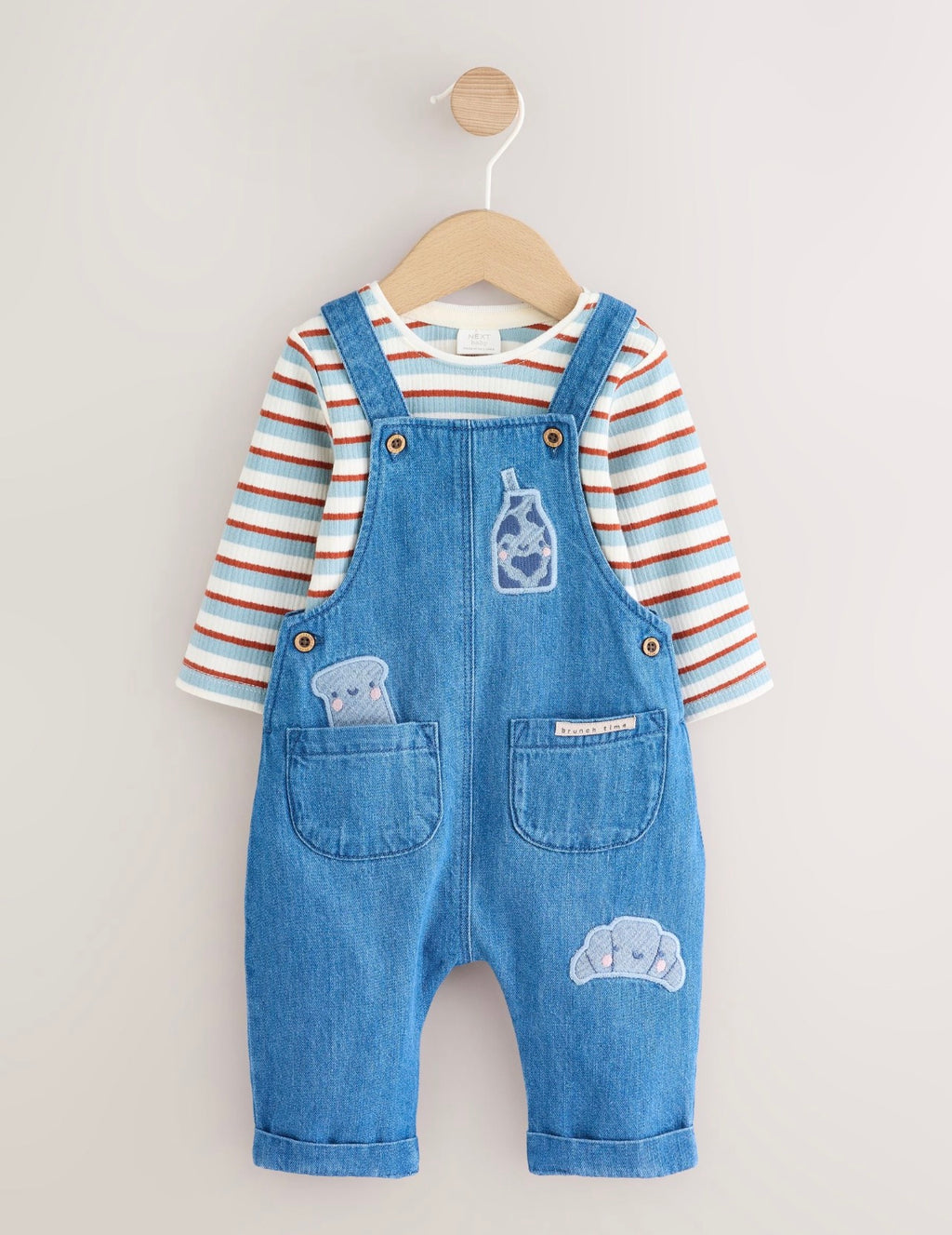 Blue Milk Club Denim Dungaree and Textured Bodysuit Baby Set