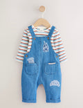 Blue Milk Club Denim Dungaree and Textured Bodysuit Baby Set