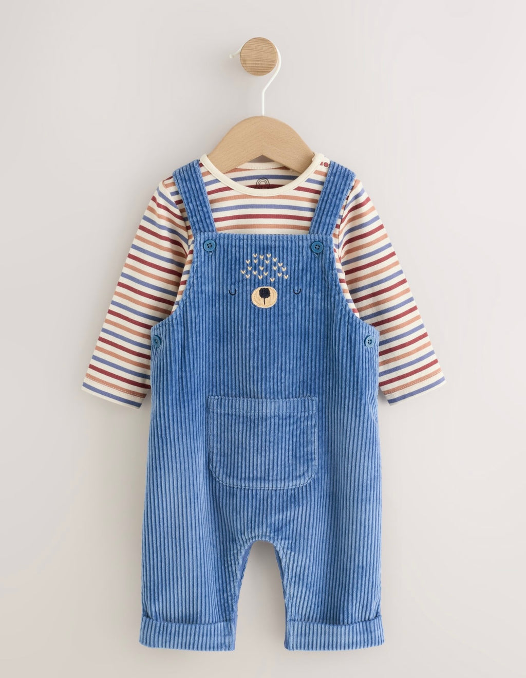 Navy Blue Bear Cord Dungarees and Bodysuit Baby Set