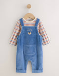 Navy Blue Bear Cord Dungarees and Bodysuit Baby Set