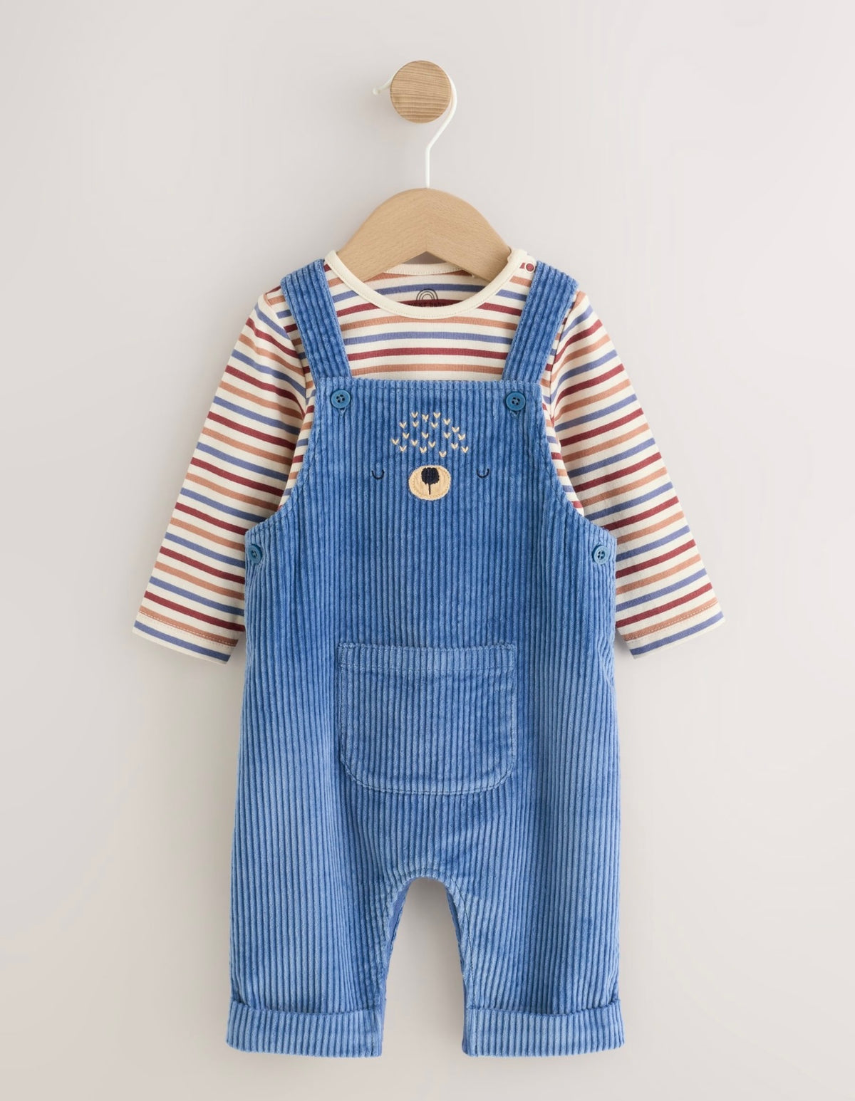 Navy Blue Bear Cord Dungarees and Bodysuit Baby Set