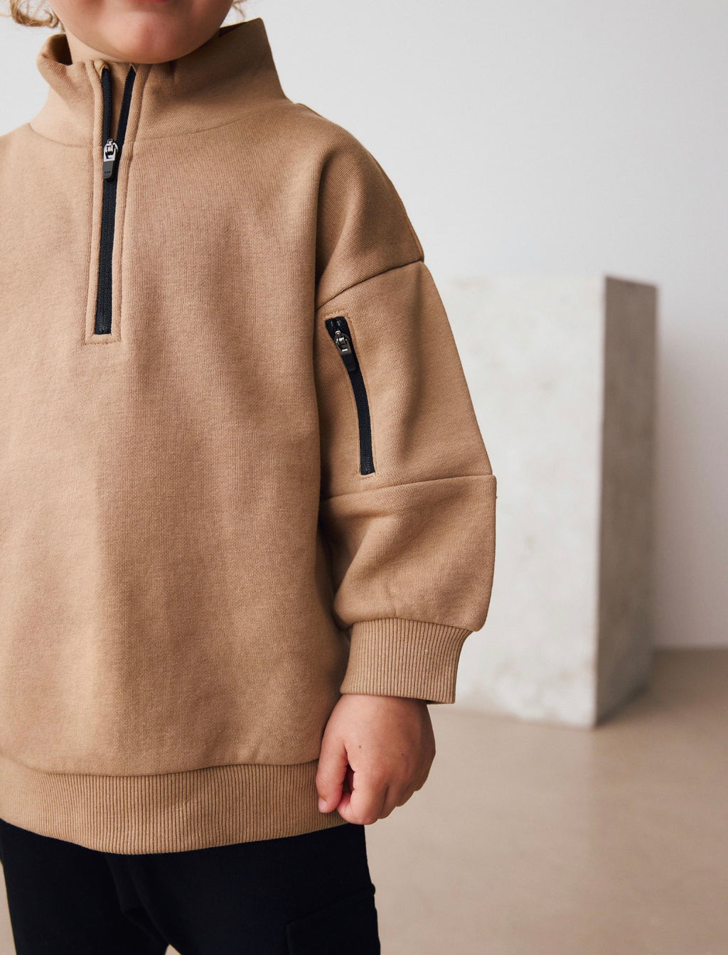 Tan Brown Half Zip Top and Joggers Set