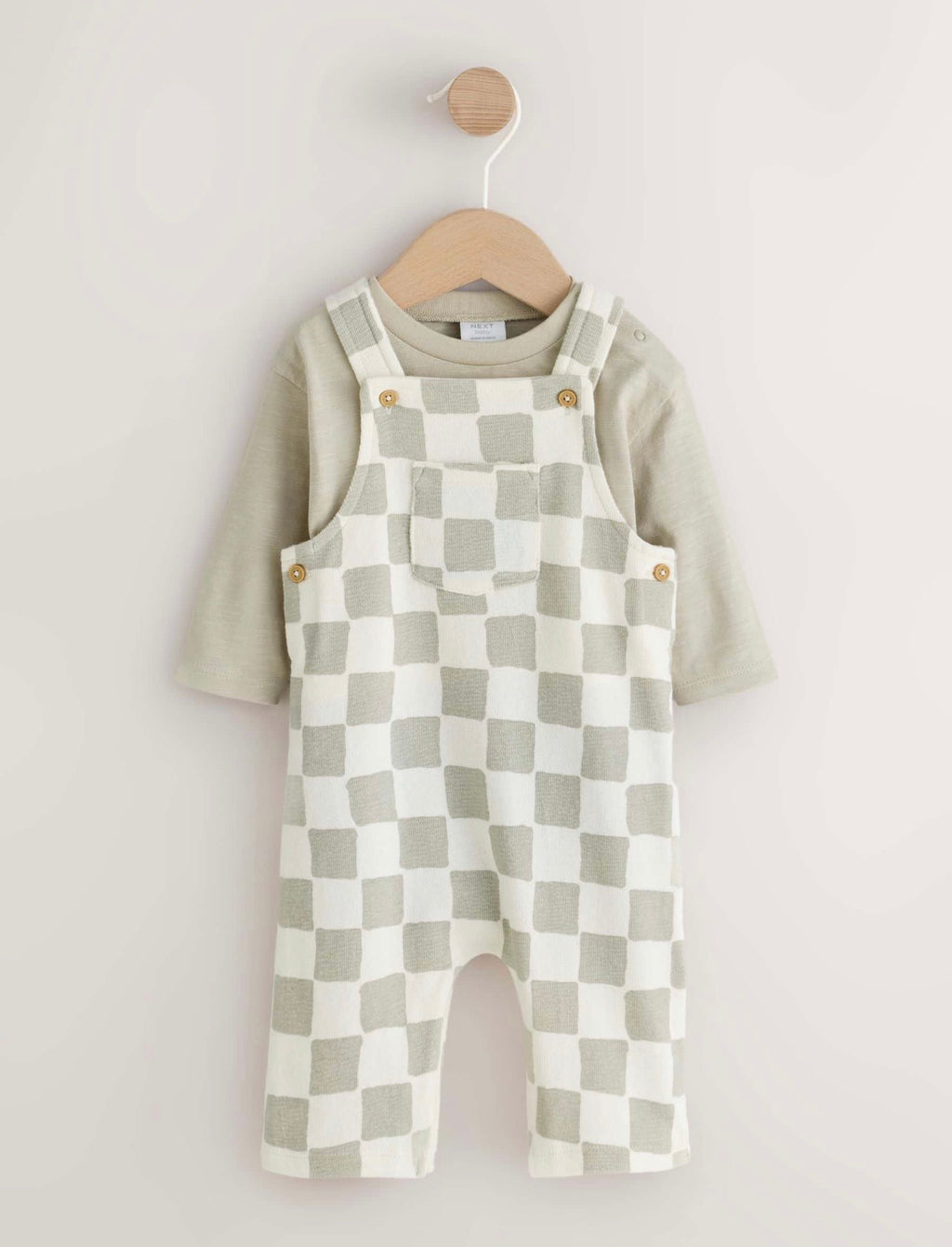 Neutral Checkerboard Jersey Dungaree and Bodysuit Baby Set
