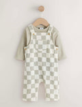 Neutral Checkerboard Jersey Dungaree and Bodysuit Baby Set