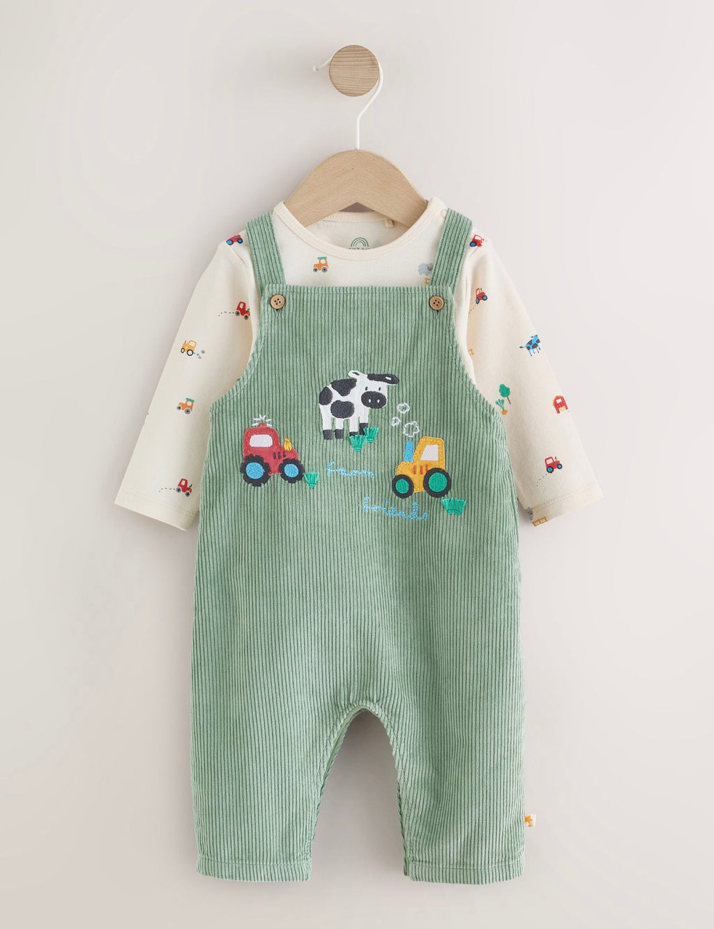 Green Farm Cord Dungarees and Bodysuit Baby Set