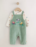 Green Farm Cord Dungarees and Bodysuit Baby Set