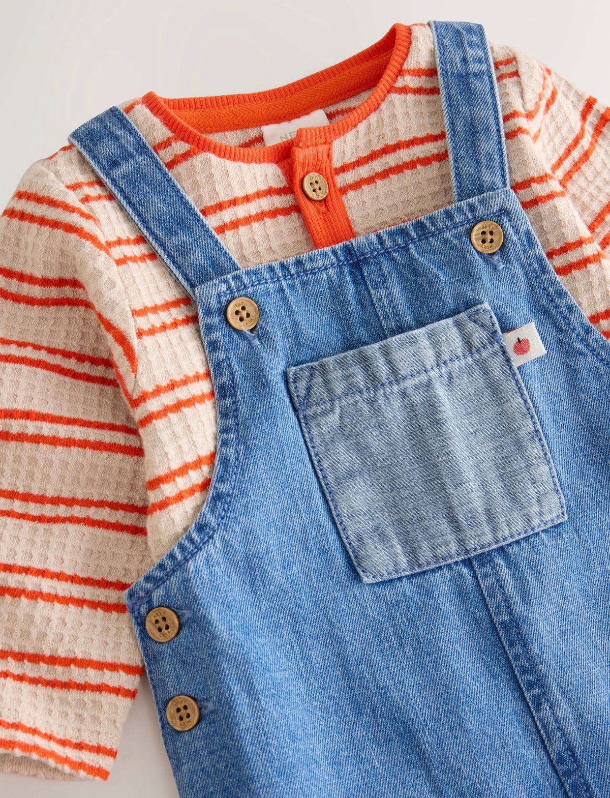 Blue Character Denim Dungaree and Textured Bodysuit Baby Set