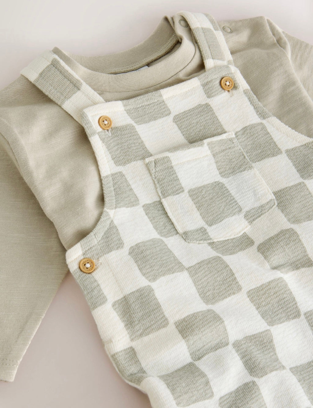 Neutral Checkerboard Jersey Dungaree and Bodysuit Baby Set