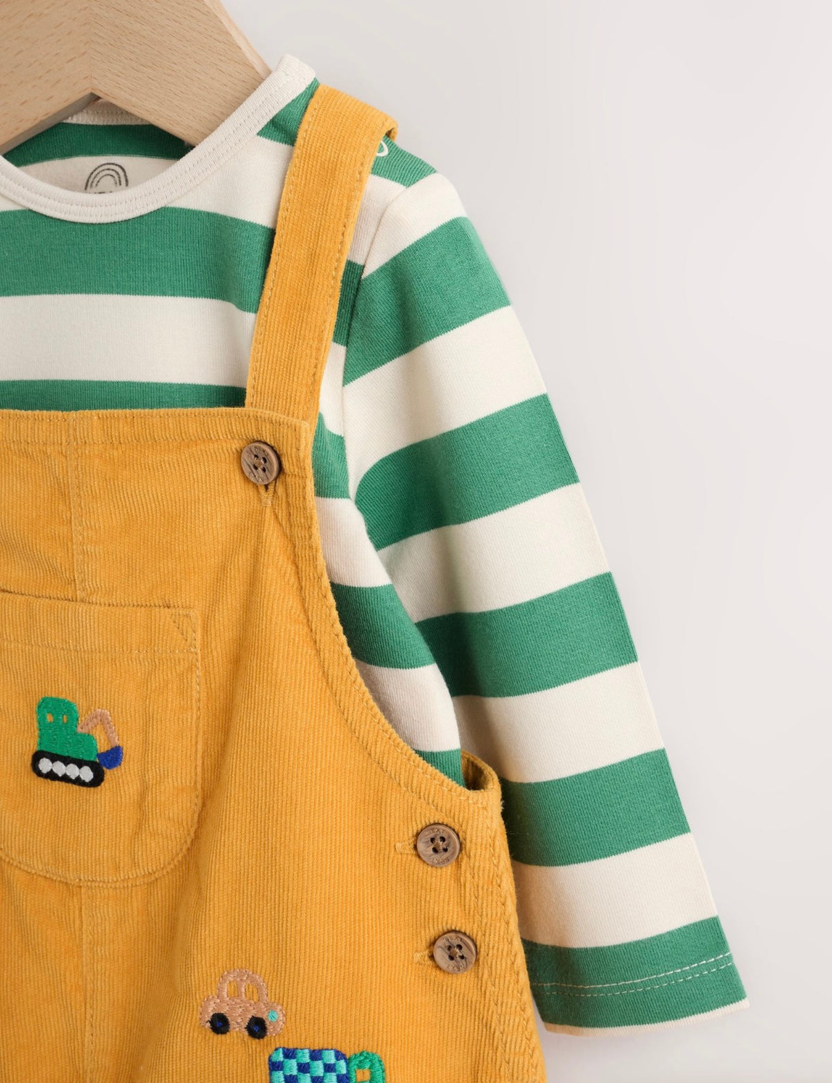 Yellow Transport Cord Dungarees and Bodysuit Baby Set