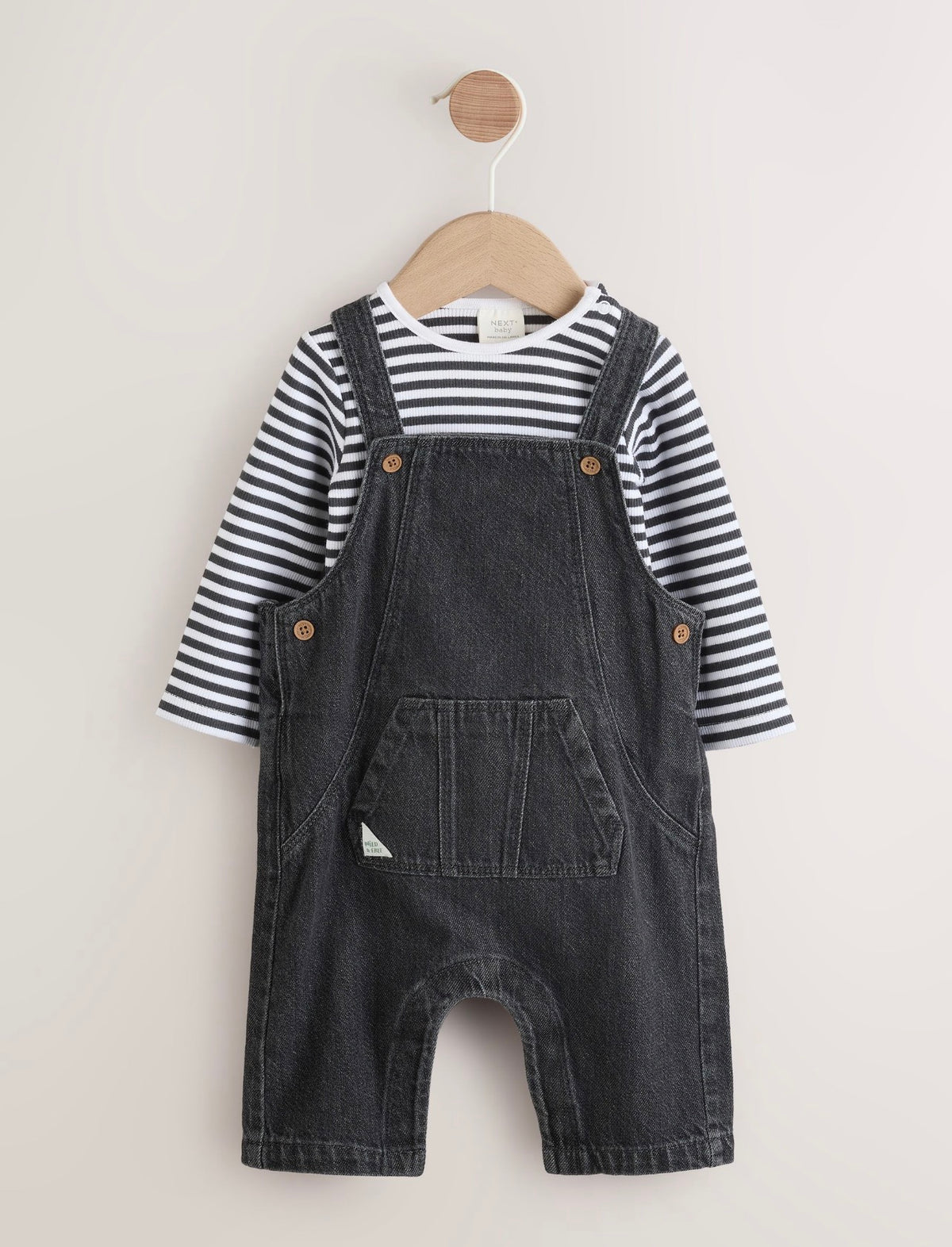 Charcoal Grey Baby Denim Dungarees and Bodysuit Set