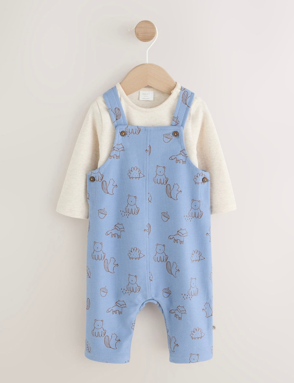 Blue Linear Character Jersey Dungaree and Bodysuit Baby Set