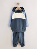 Blue Colour Block Hoodie and Joggers Set