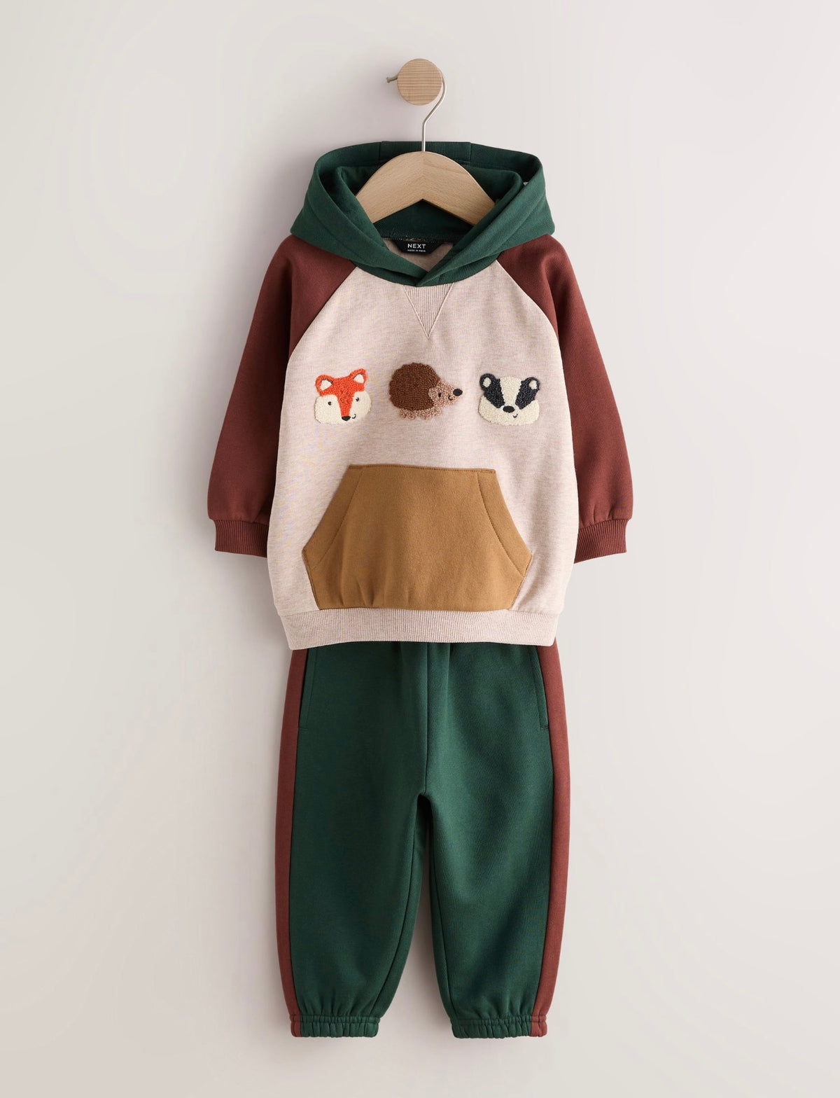 Burgundy/Ecru/Green Colour Block Hoodie and Joggers Set