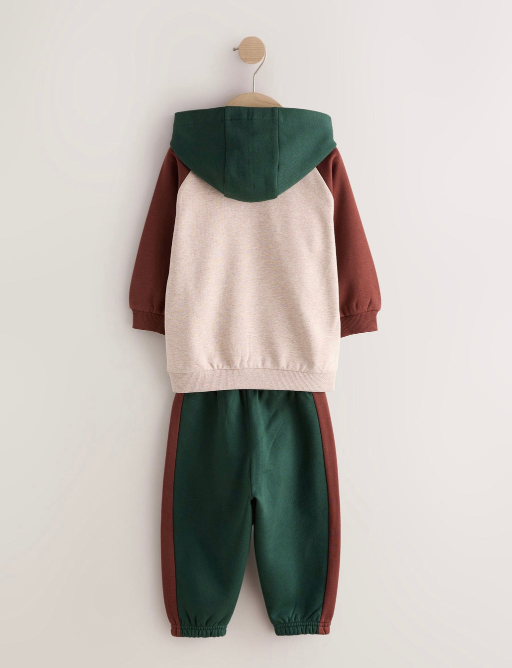 Burgundy/Ecru/Green Colour Block Hoodie and Joggers Set