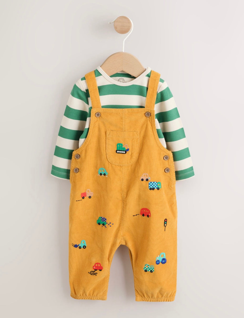 Yellow Transport Cord Dungarees and Bodysuit Baby Set
